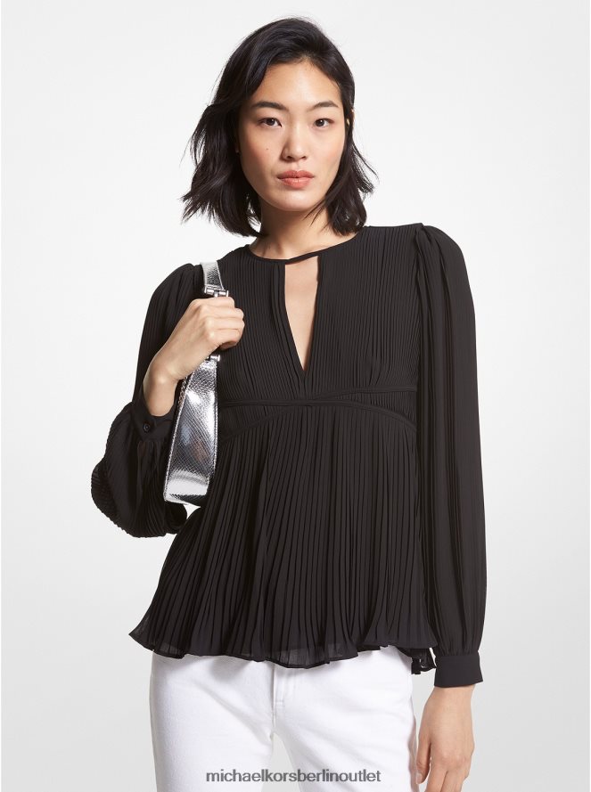 Kleidung de Michael Kors Frauen Bluse aus plissiertem Georgette Schwarz 404V22449