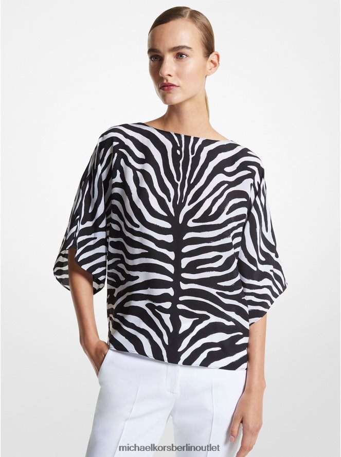 Kleidung de Michael Kors Frauen Kollektion Nikki Zebra-Bluse aus Crêpe de Chine aus Seide schwarz/optisch weiß 404V223583