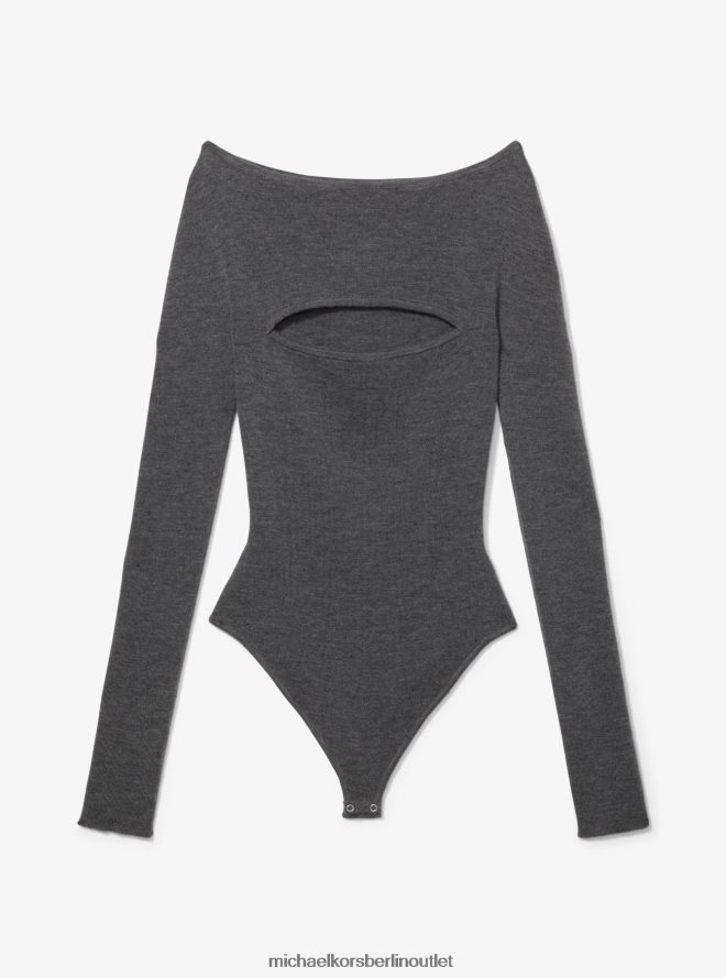 Kleidung de Michael Kors Frauen Gerippter Body mit Cut-outs aus Merinowollmischung Derby-Heidekraut 404V22460