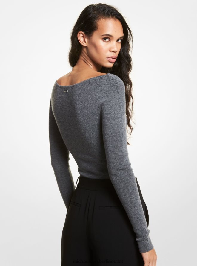 Kleidung de Michael Kors Frauen Gerippter Body mit Cut-outs aus Merinowollmischung Derby-Heidekraut 404V22460