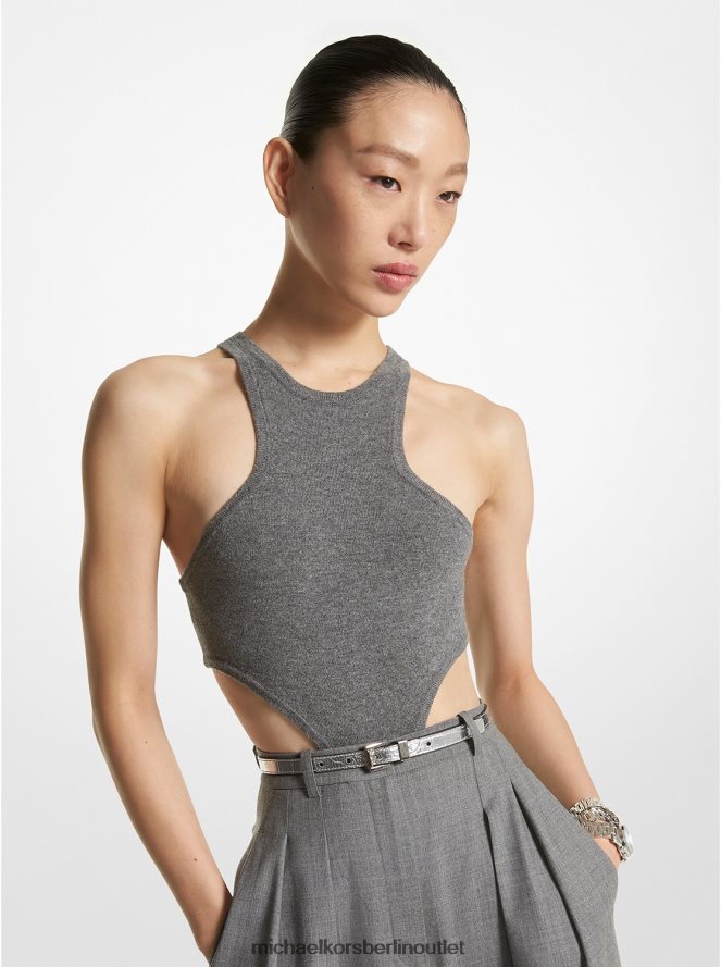 Kleidung de Michael Kors Frauen Kollektion aus Stretch-Kaschmir-Body mit Ausschnitten Banker grau 404V223534
