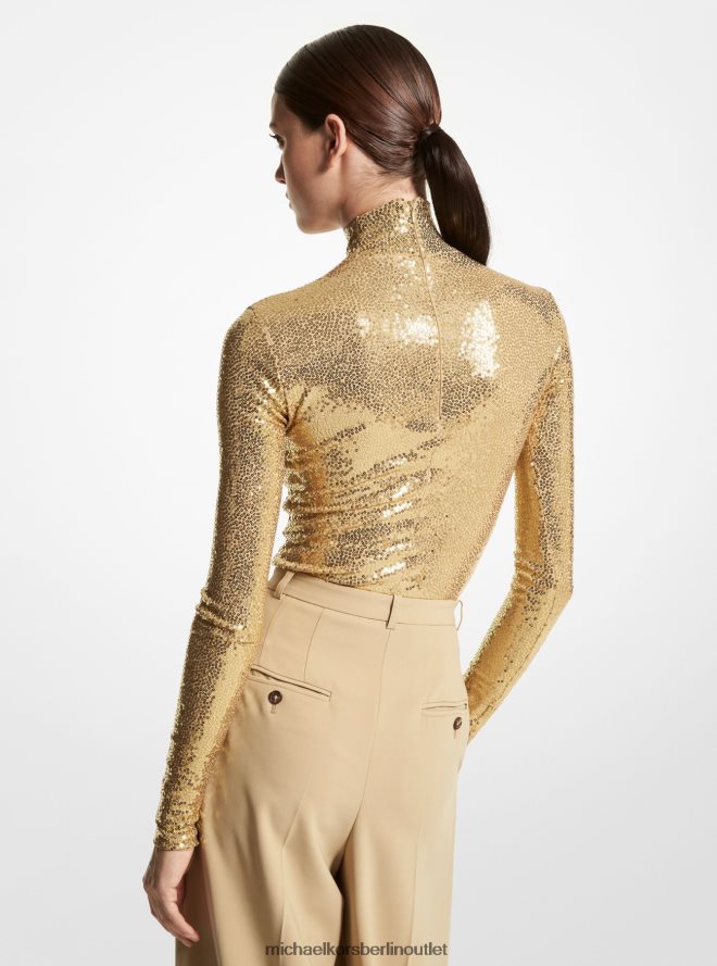 Kleidung de Michael Kors Frauen Rollkragen-Body aus mattem Stretch-Jersey mit Pailletten aus der Kollektion Düne 404V223455