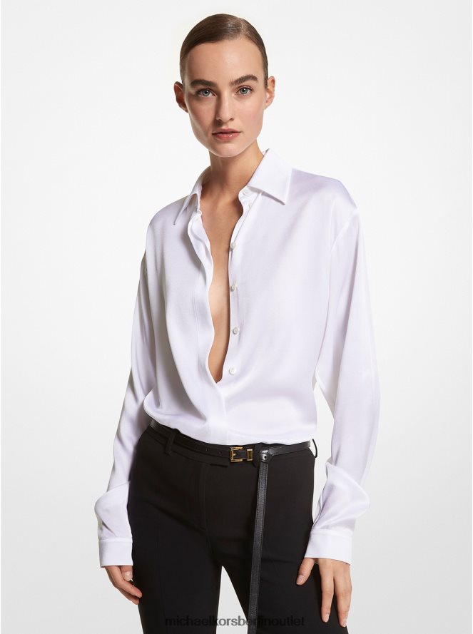 Kleidung de Michael Kors Frauen Kollektion Charmeuse-Boyfriend-Hemd Optik weiß 404V223447