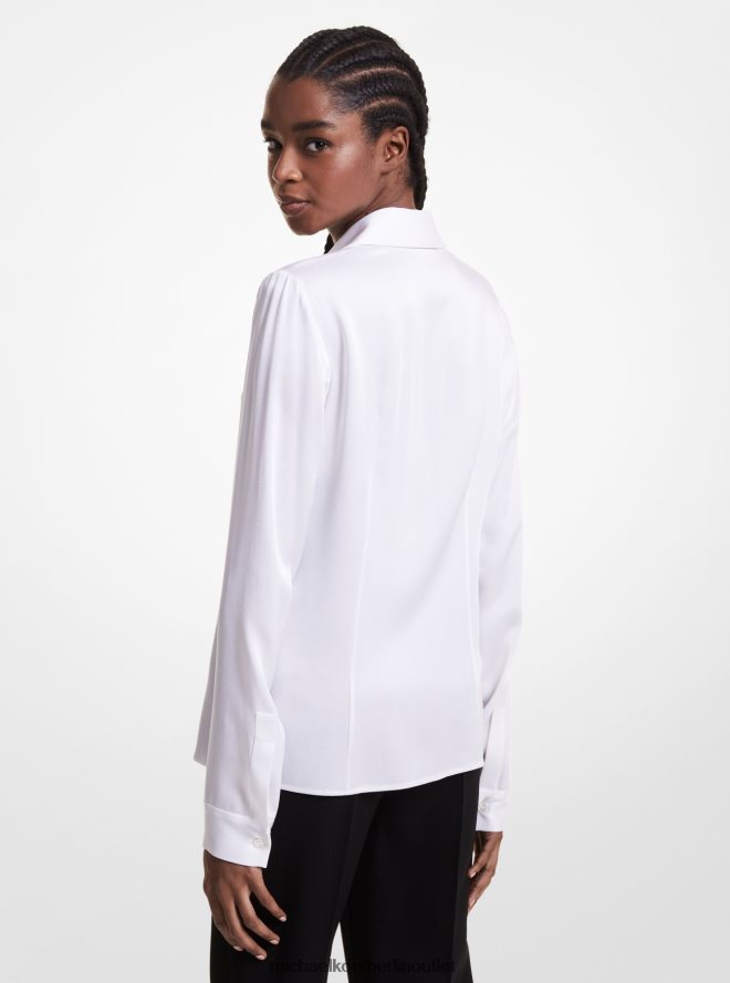 Kleidung de Michael Kors Frauen Kollektion Hansen Satin-Charmeuse-Hemd Optik weiß 404V223618