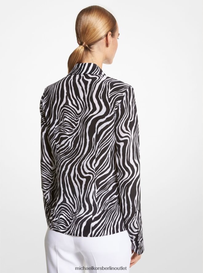 Kleidung de Michael Kors Frauen Kollektion Hansen Zebra Seiden-Crêpe-de-Chine-Hemd schwarz/optisch weiß 404V223581