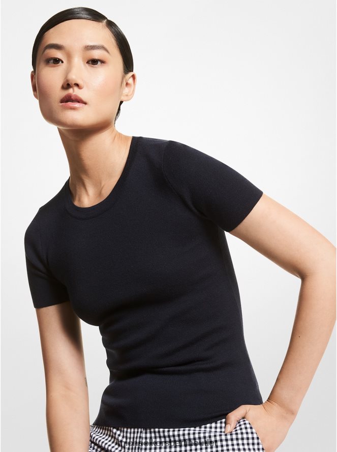 Kleidung de Michael Kors Frauen Kollektion T-Shirt aus Stretch-Viskose Mitternacht 404V223669