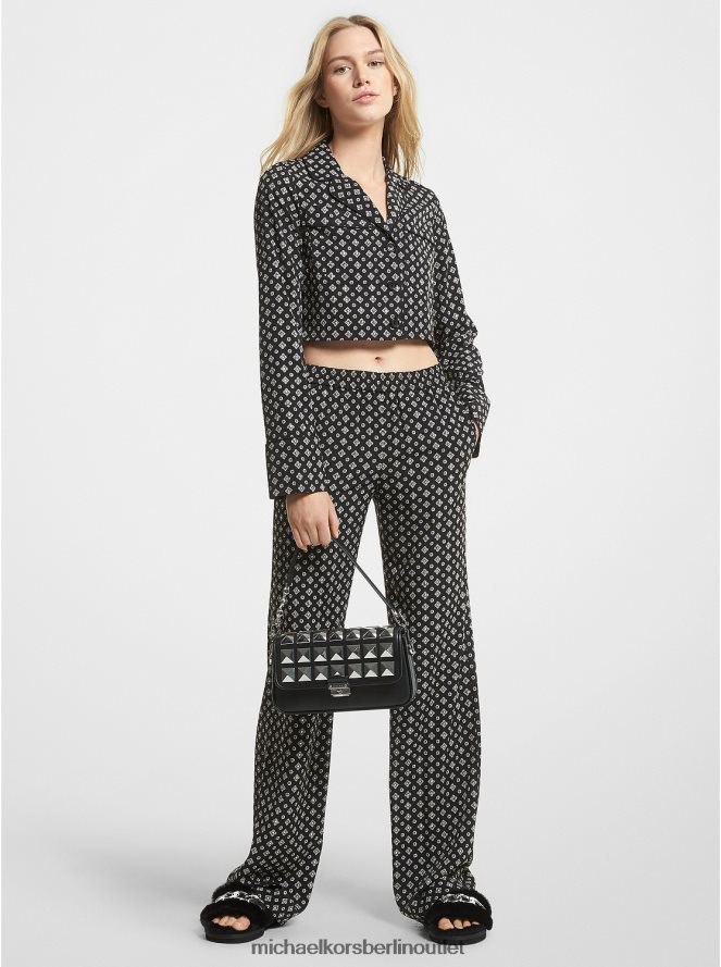 Kleidung de Michael Kors Frauen Kurzes Pyjama-Hemd aus gecrashtem Crêpe mit Nietenmedaillon Nickel 404V22476