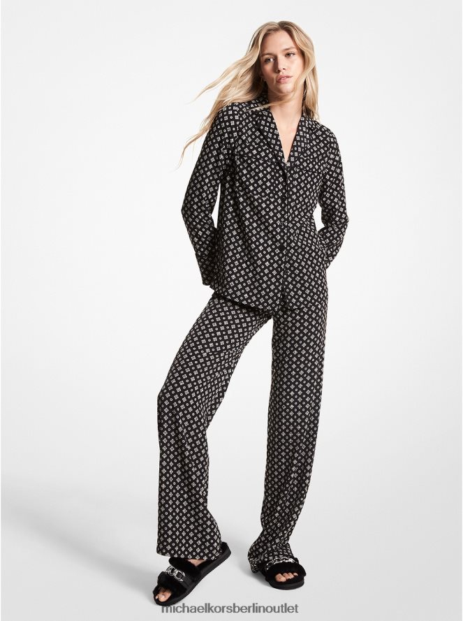 Kleidung de Michael Kors Frauen Pyjama-Hemd aus gecrashtem Crêpe mit Nietenmedaillon Nickel 404V22473