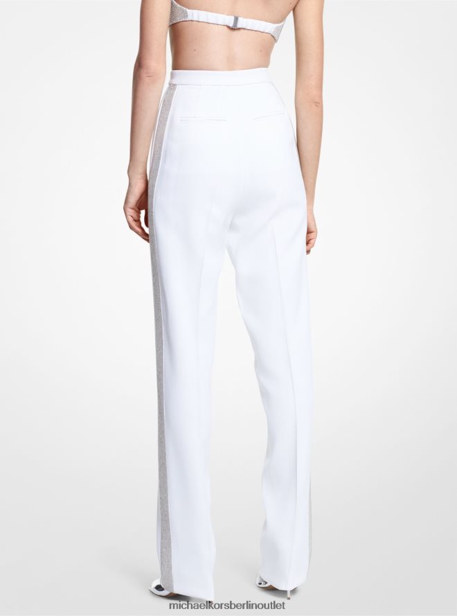 Kleidung de Michael Kors Frauen Handbestickte Hose aus Double-Crêpe-Zobel mit Kristallen aus der Kollektion Optik weiß 404V223652