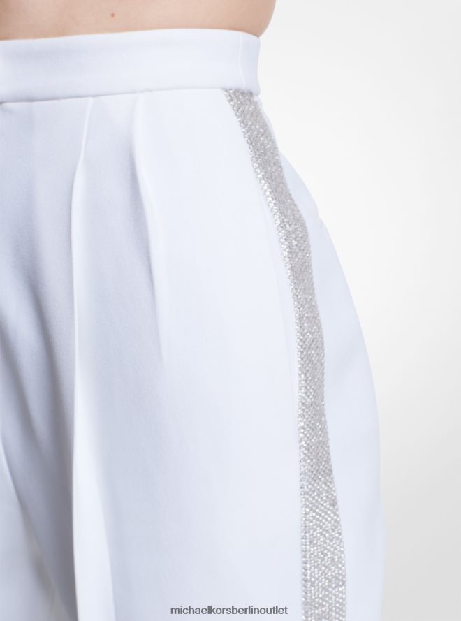 Kleidung de Michael Kors Frauen Handbestickte Hose aus Double-Crêpe-Zobel mit Kristallen aus der Kollektion Optik weiß 404V223652