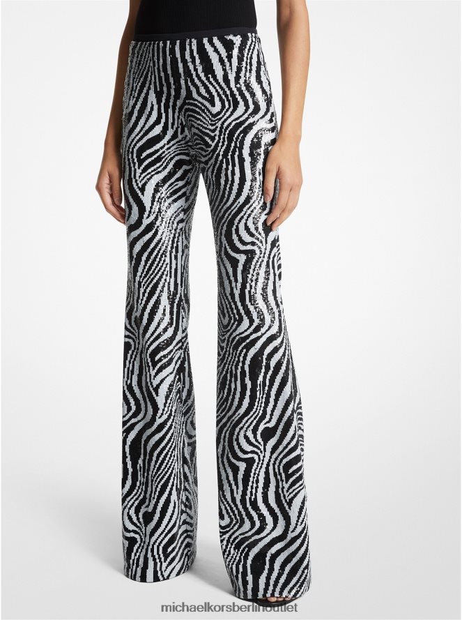 Kleidung de Michael Kors Frauen Kollektion: Hose aus Tüll mit Zebra-Pailletten schwarz/optisch weiß 404V223582