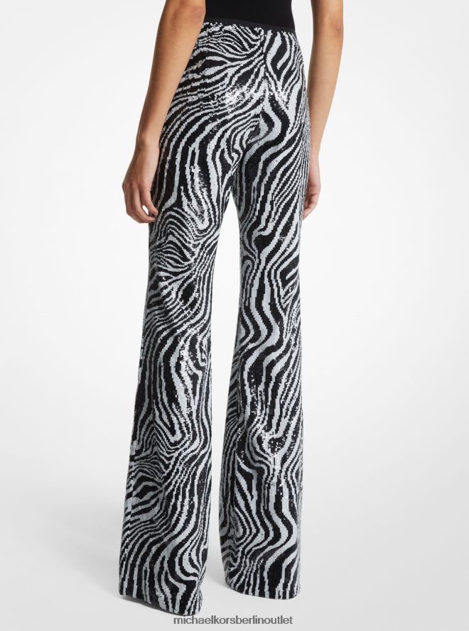 Kleidung de Michael Kors Frauen Kollektion: Hose aus Tüll mit Zebra-Pailletten schwarz/optisch weiß 404V223582