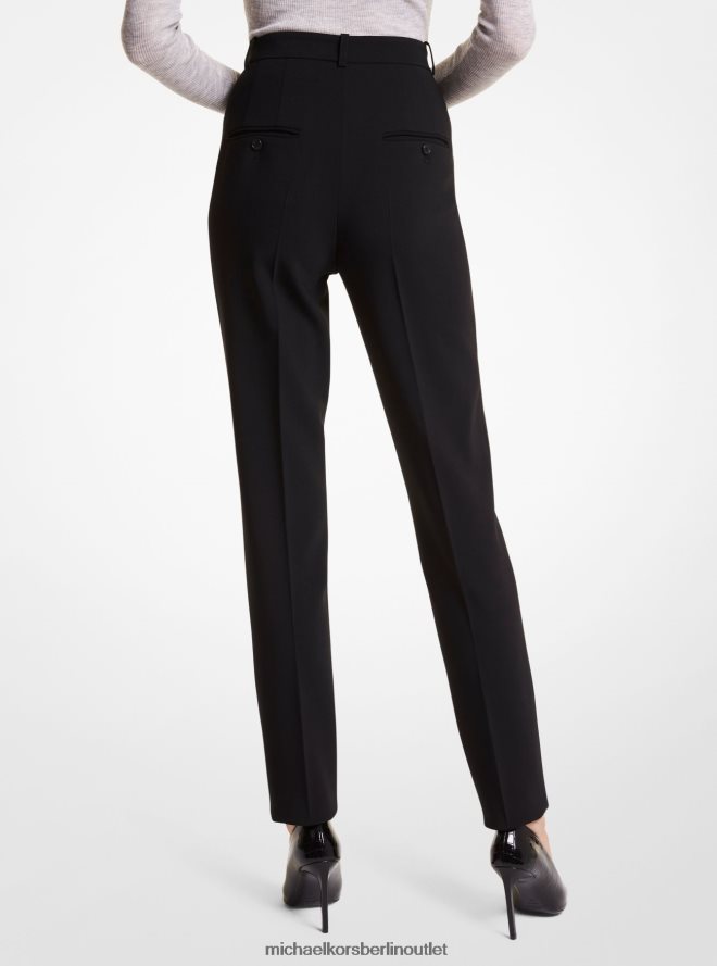 Kleidung de Michael Kors Frauen Kollektion: Samantha Stretch-Zigarettenhose aus gekieseltem Crêpe mit hoher Taille Schwarz 404V223644