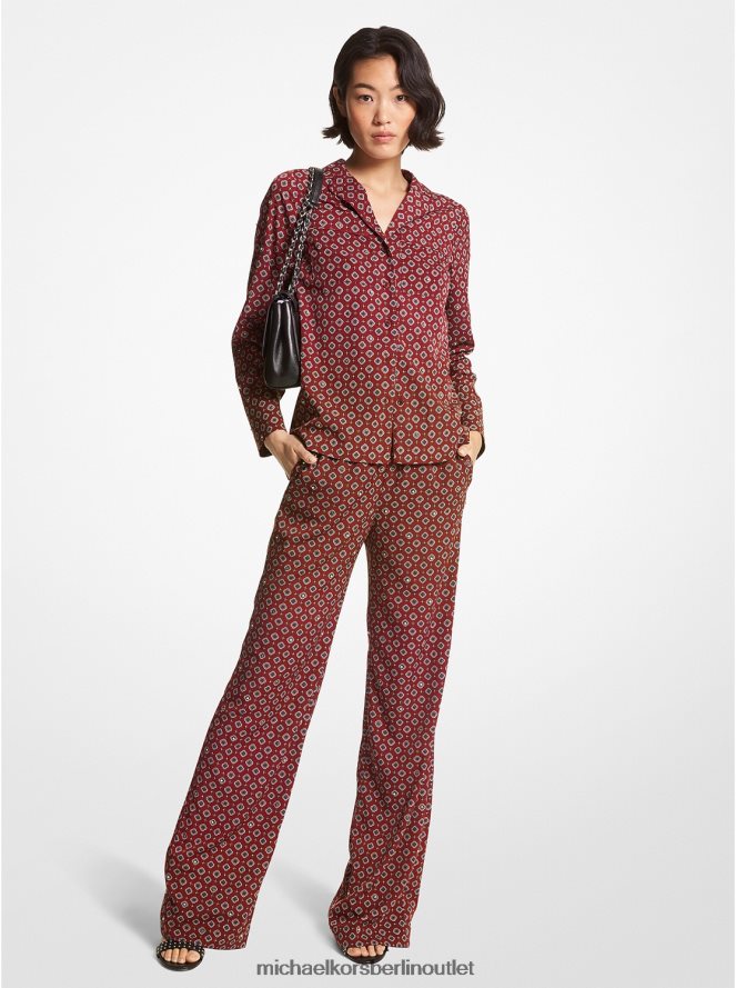 Kleidung de Michael Kors Frauen Medaillon-Pyjamahose aus Crêpe Merlot 404V22503