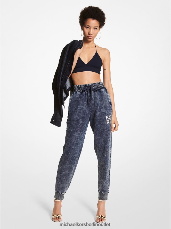 Kleidung de Michael Kors Frauen Übergroße Jogginghose aus Baumwollfrottee mit Acid-Waschung Indigo 404V22513