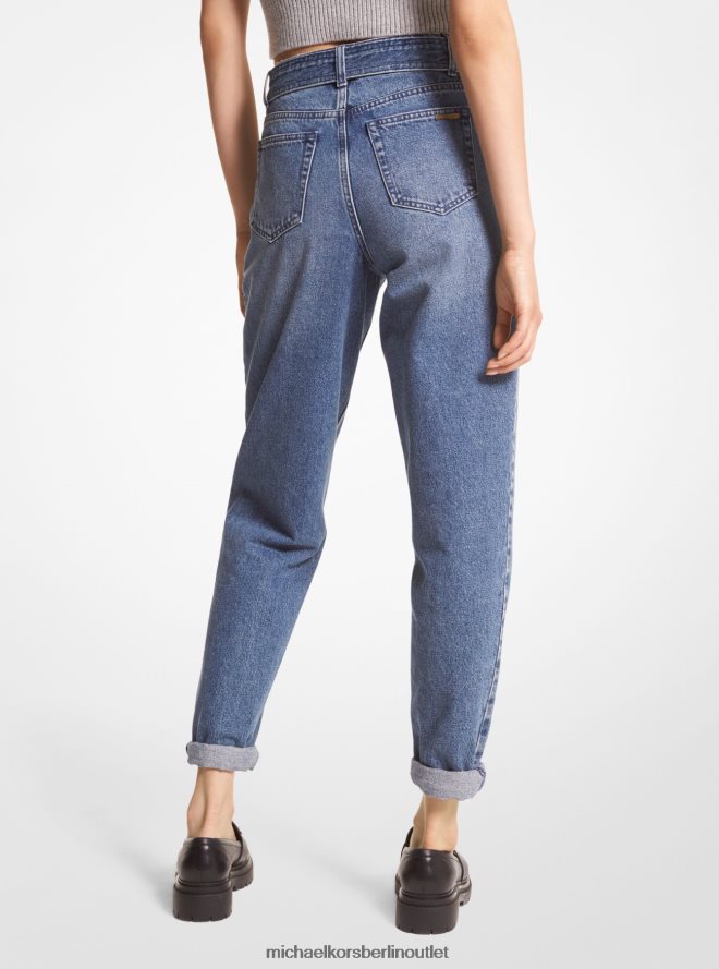 Kleidung de Michael Kors Frauen plissierte Jeanshose dämmerungsblaue Waschung 404V22505