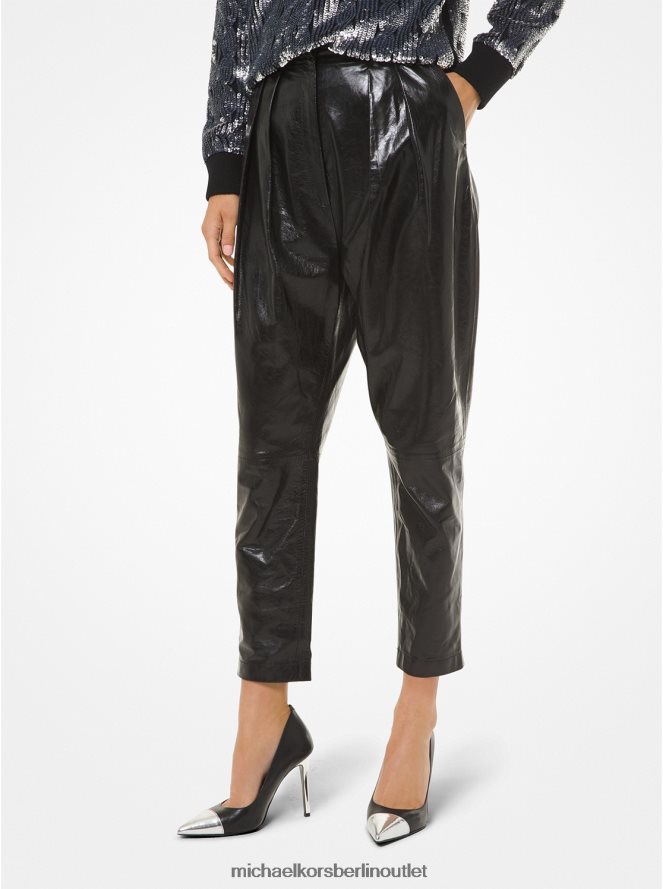 Kleidung de Michael Kors Frauen plissierte Lederhose Schwarz 404V22517