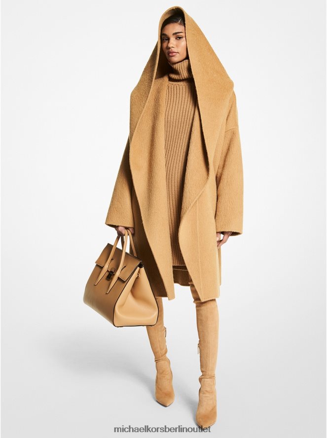 Kleidung de Michael Kors Frauen Doppelseitiger Alpaka-Kapuzenmantel aus der Kollektion Kamel 404V223763