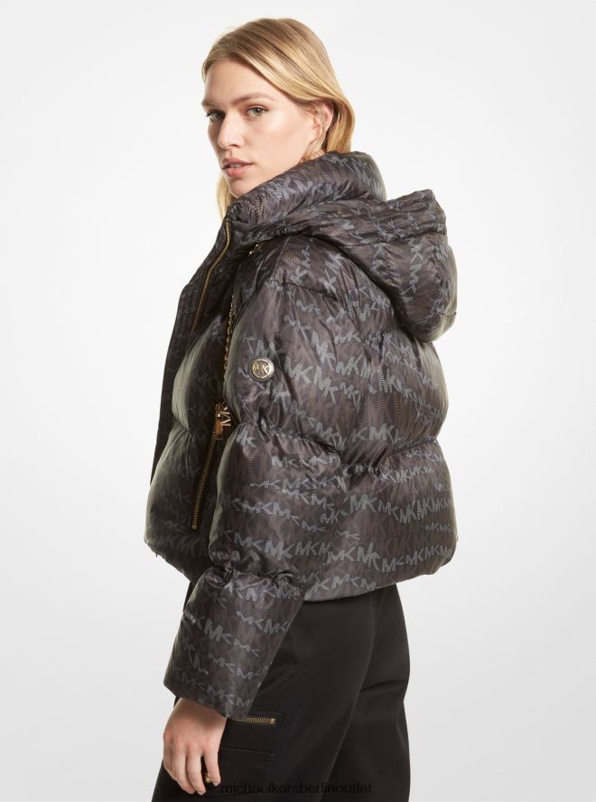 Kleidung de Michael Kors Frauen Gesteppte Pufferjacke mit Animal-Print und Logo von Cire Olive 404V22297