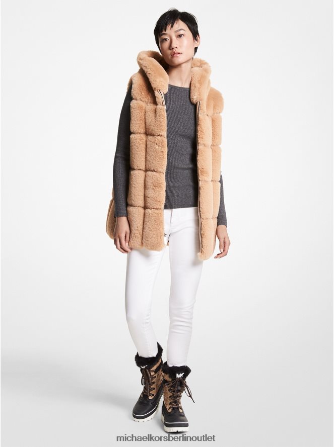 Kleidung de Michael Kors Frauen Gesteppte Weste mit Kapuze aus Kunstfell Kamel 404V22249
