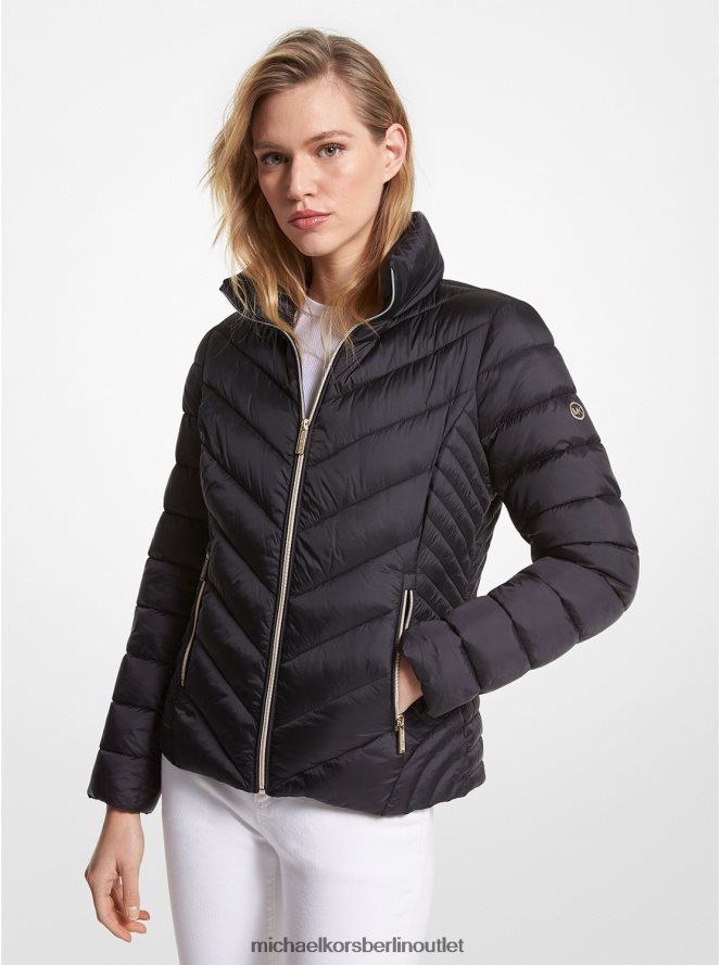 Kleidung de Michael Kors Frauen Gesteppte, verstaubare Pufferjacke aus Nylon Schwarz 404V22228