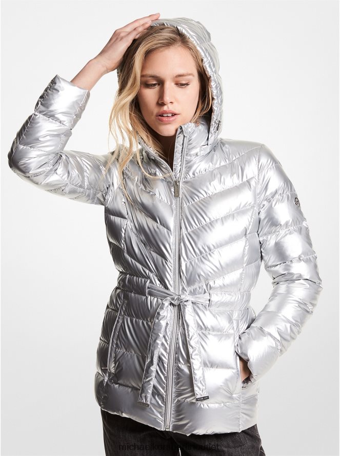 Kleidung de Michael Kors Frauen Gesteppte, verstaubare Pufferjacke aus Nylon Silber 404V22362