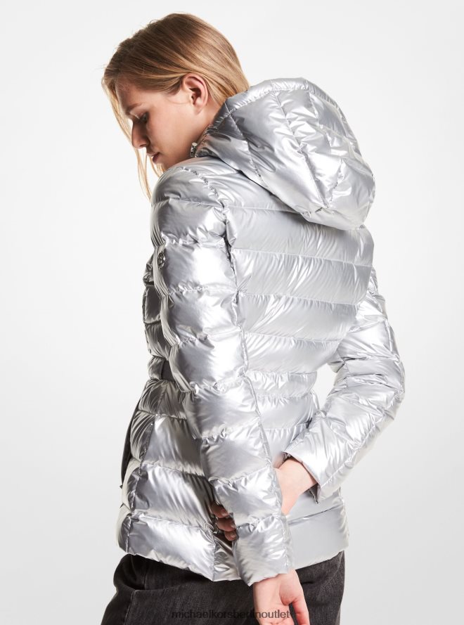 Kleidung de Michael Kors Frauen Gesteppte, verstaubare Pufferjacke aus Nylon Silber 404V22362