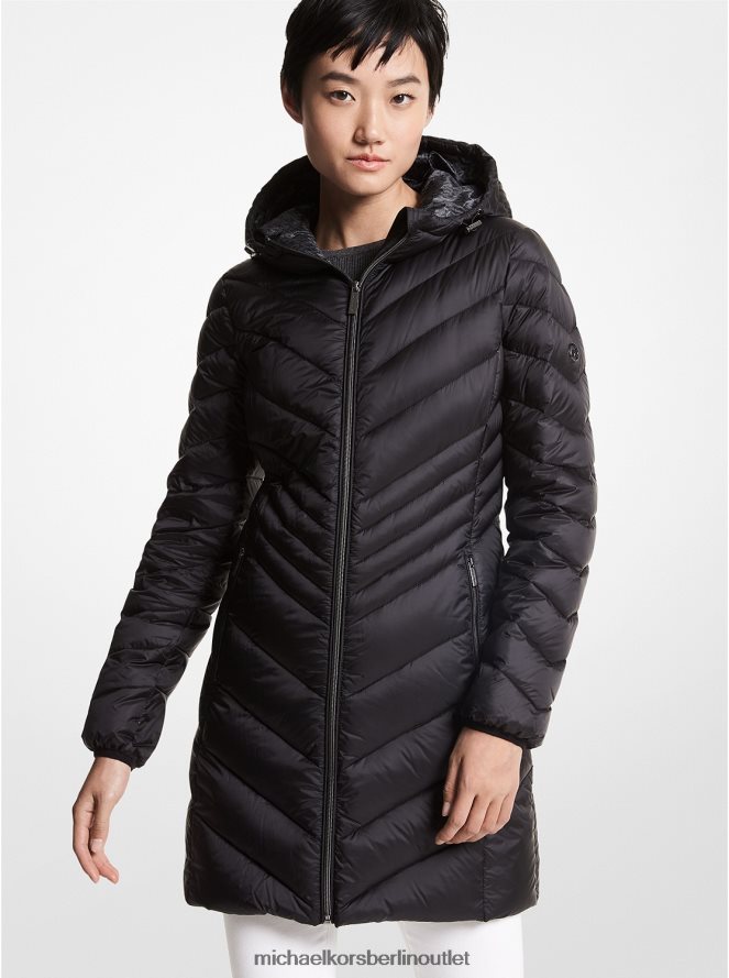 Kleidung de Michael Kors Frauen Gesteppter, verstaubarer Puffermantel aus Nylon Schwarz 404V22348