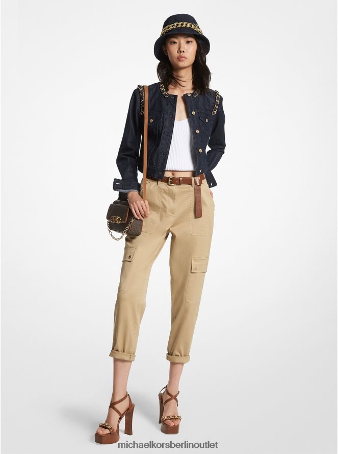 Kleidung de Michael Kors Frauen Kurz geschnittene Jacke aus Stretch-Denim mit Kettengliedern spülen 404V22195
