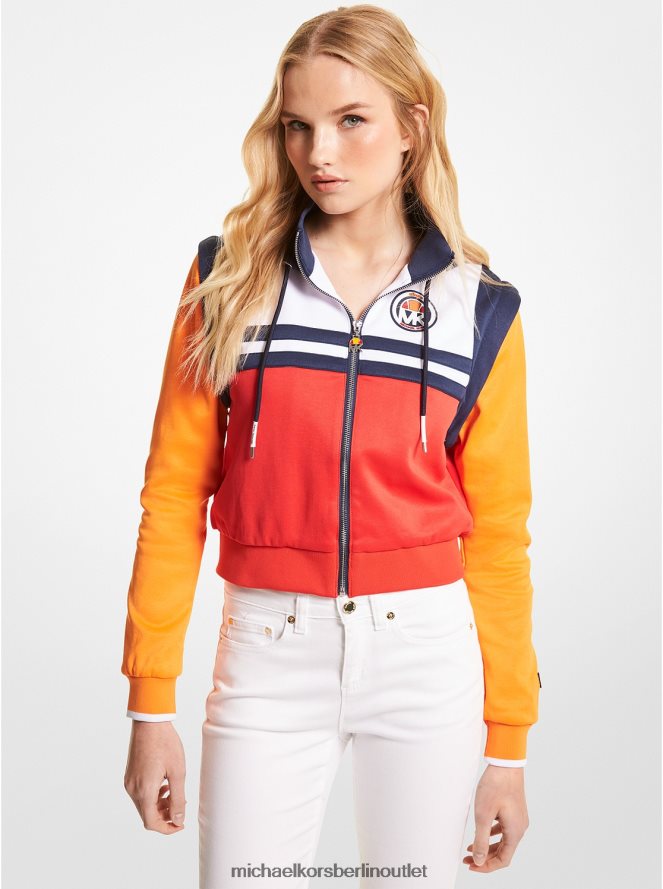 Kleidung de Michael Kors Frauen MK x ellesse Farbblock-Jacke aus Baumwollmischung mit Reißverschluss Flamme scharlachrot 404V22368