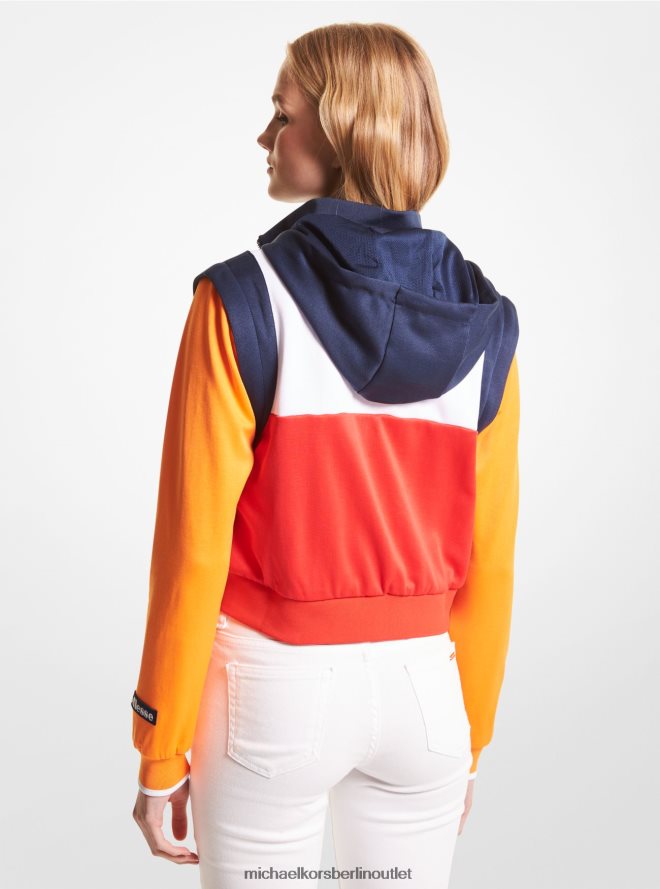 Kleidung de Michael Kors Frauen MK x ellesse Farbblock-Jacke aus Baumwollmischung mit Reißverschluss Flamme scharlachrot 404V22368