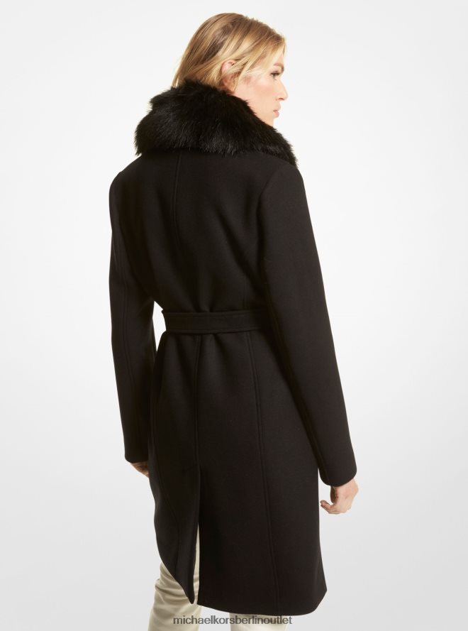 Kleidung de Michael Kors Frauen Mantel aus Wollmischung mit Kunstpelzkragen Schwarz 404V22248