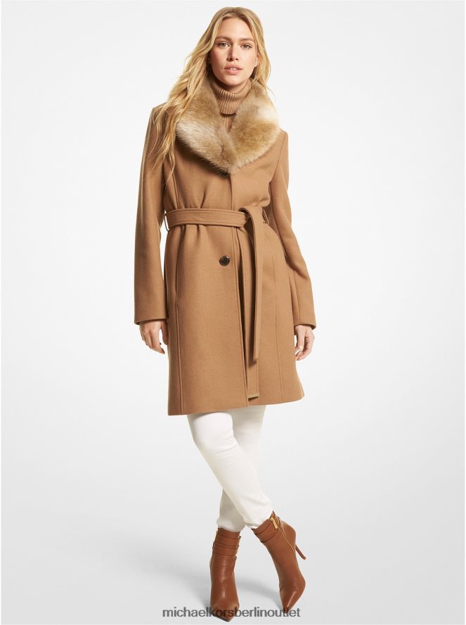 Kleidung de Michael Kors Frauen Mantel aus Wollmischung mit Kunstpelzkragen dunkles Kamel 404V22247