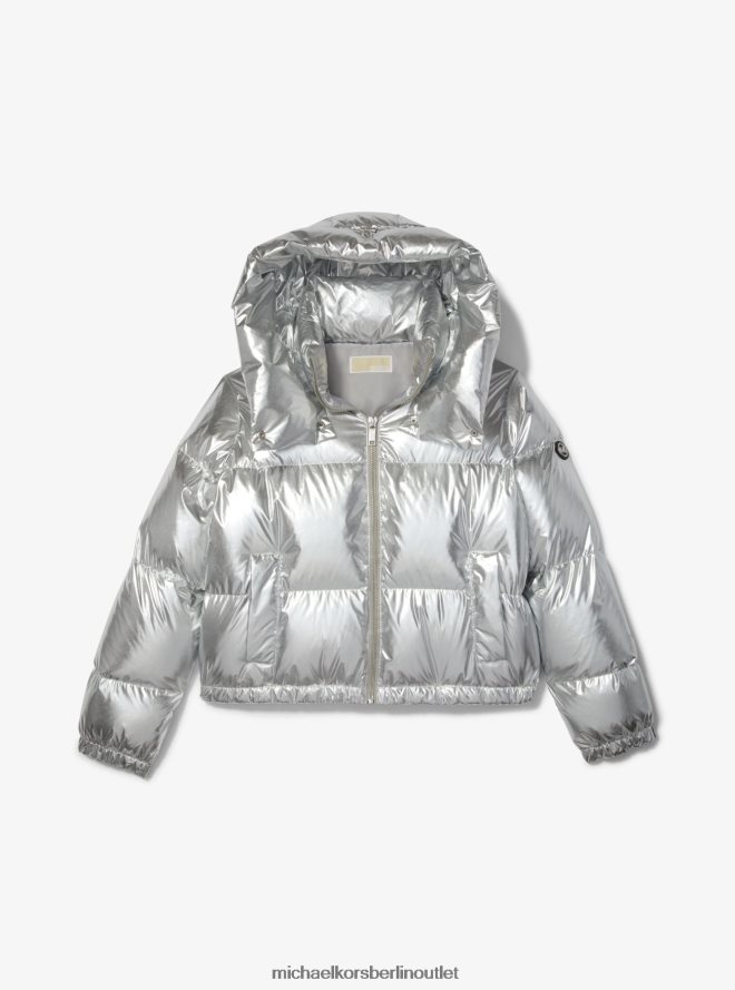 Kleidung de Michael Kors Frauen Metallic-Cire-Pufferjacke Silber 404V22358