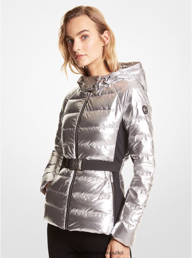 Kleidung de Michael Kors Frauen Metallic-Pufferjacke mit Gürtel Silber 404V22356