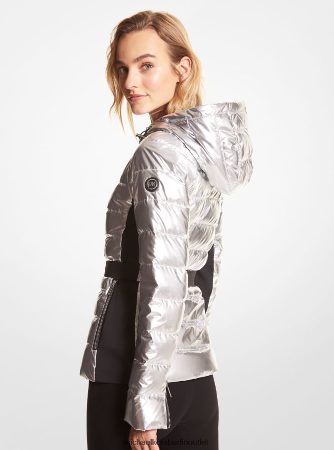 Kleidung de Michael Kors Frauen Metallic-Pufferjacke mit Gürtel Silber 404V22356