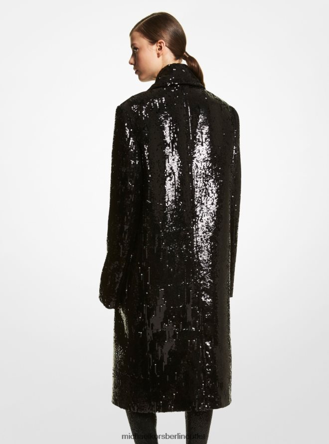 Kleidung de Michael Kors Frauen Mit Pailletten bestickter Chesterfield-Wollmantel aus der Kollektion Schwarz 404V223587