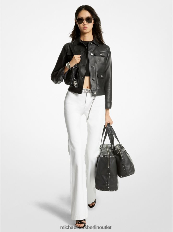 Kleidung de Michael Kors Frauen Utility-Jacke aus Leder Schwarz 404V22220