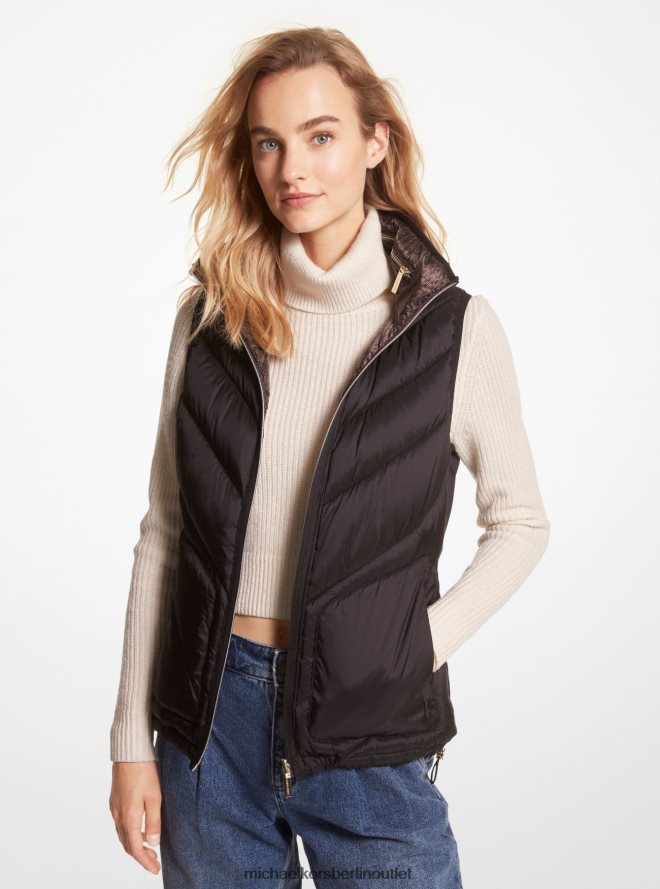 Kleidung de Michael Kors Frauen Wende-Steppweste mit Logo-Print Schokolade 404V22290