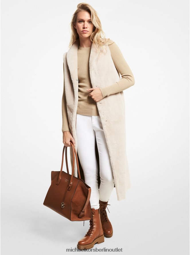 Kleidung de Michael Kors Frauen Weste aus Lammfell und Webstoff in Colour-Block-Optik graues Taupe 404V22328
