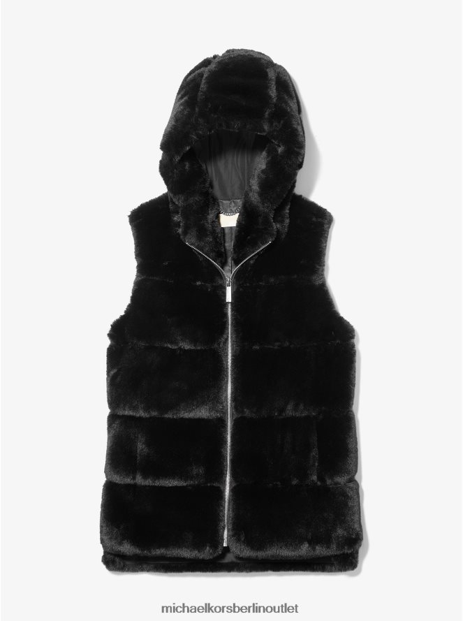 Kleidung de Michael Kors Frauen Weste mit Kapuze aus Kunstpelz Schwarz 404V22340