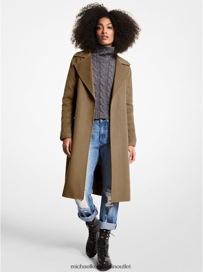 Kleidung de Michael Kors Frauen Wickelmantel aus Wollmischung Oliven-Kombination 404V22262