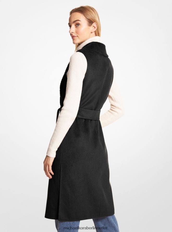 Kleidung de Michael Kors Frauen Wickelweste aus Wollmischung und Sherpa Schwarz 404V22254