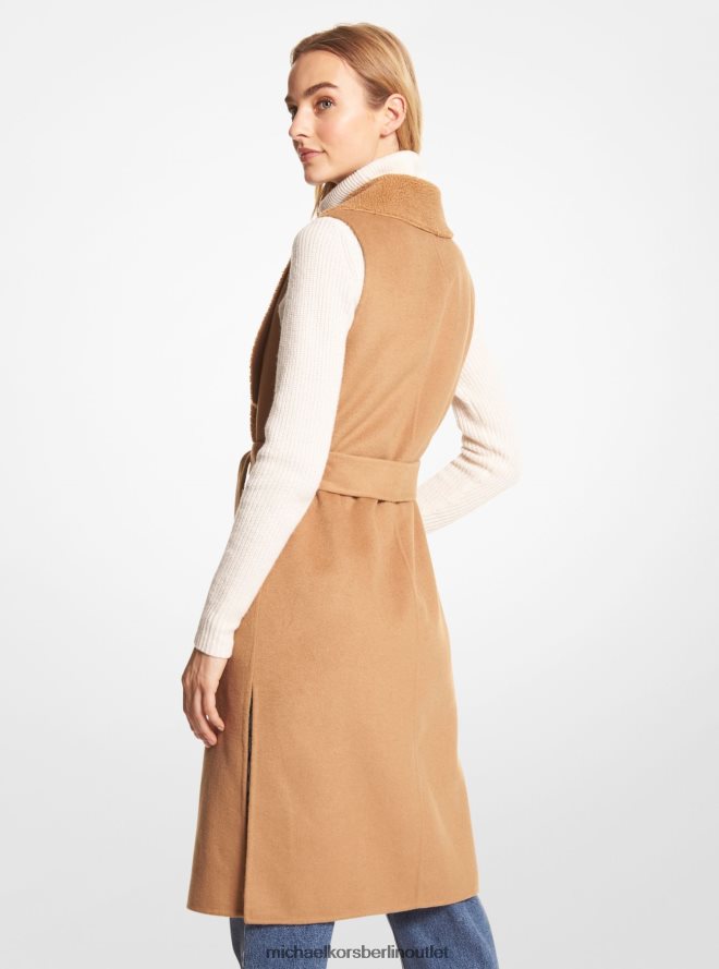 Kleidung de Michael Kors Frauen Wickelweste aus Wollmischung und Sherpa dunkles Kamel 404V22252