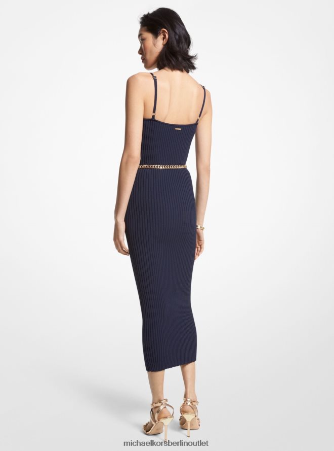 Kleidung de Michael Kors Frauen Bustierkleid aus gerippter Stretch-Viskose mit Gürtel Mitternachtsblau 404V2228