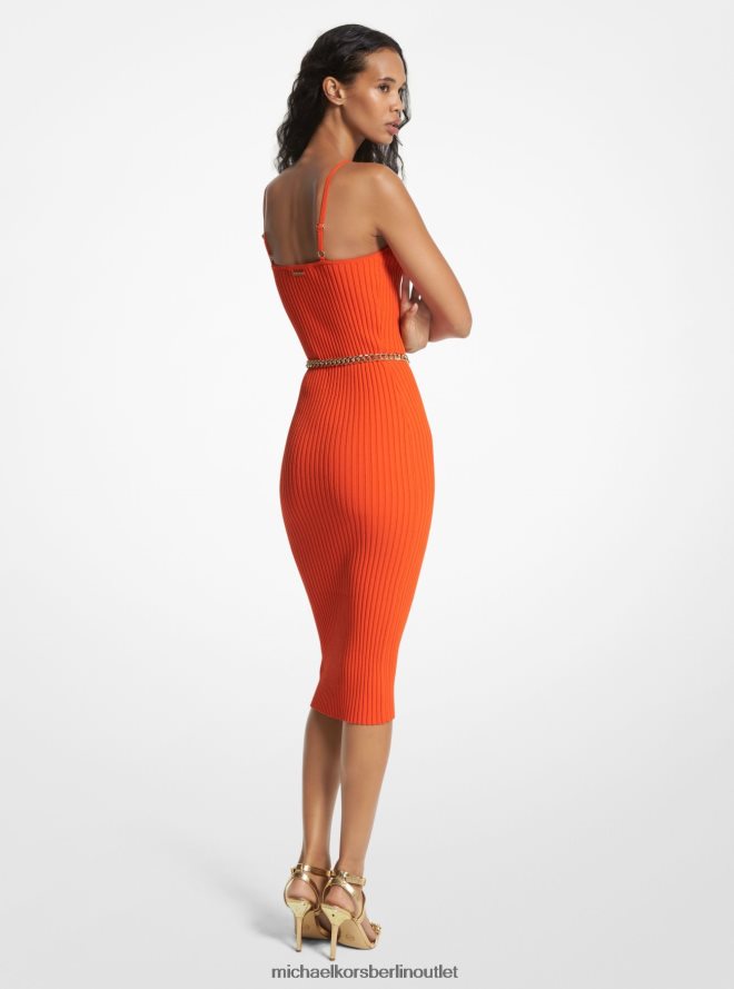 Kleidung de Michael Kors Frauen Bustierkleid aus gerippter Stretch-Viskose mit Gürtel optisches Orange 404V2227