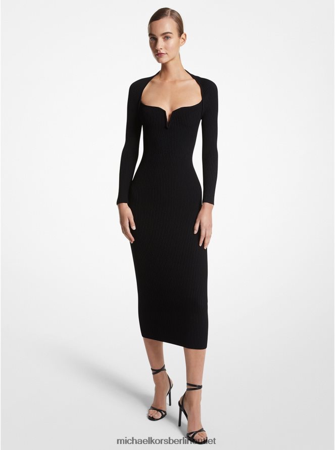 Kleidung de Michael Kors Frauen Geripptes Kleid aus Stretch-Viskose aus der Kollektion Schwarz 404V223389