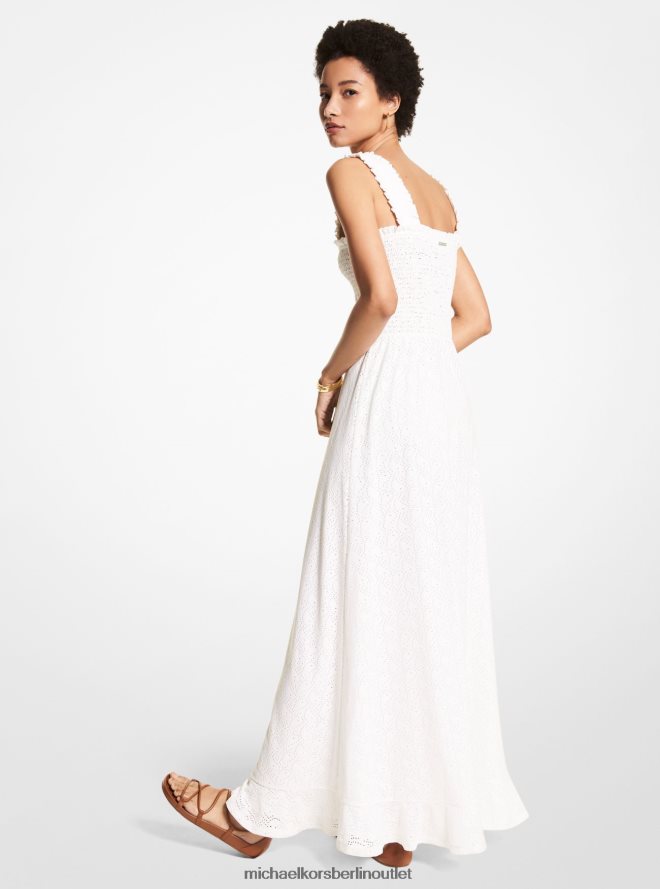 Kleidung de Michael Kors Frauen Gesmoktes, gewebtes Kleid mit Paisley-Ösen Weiß 404V2217