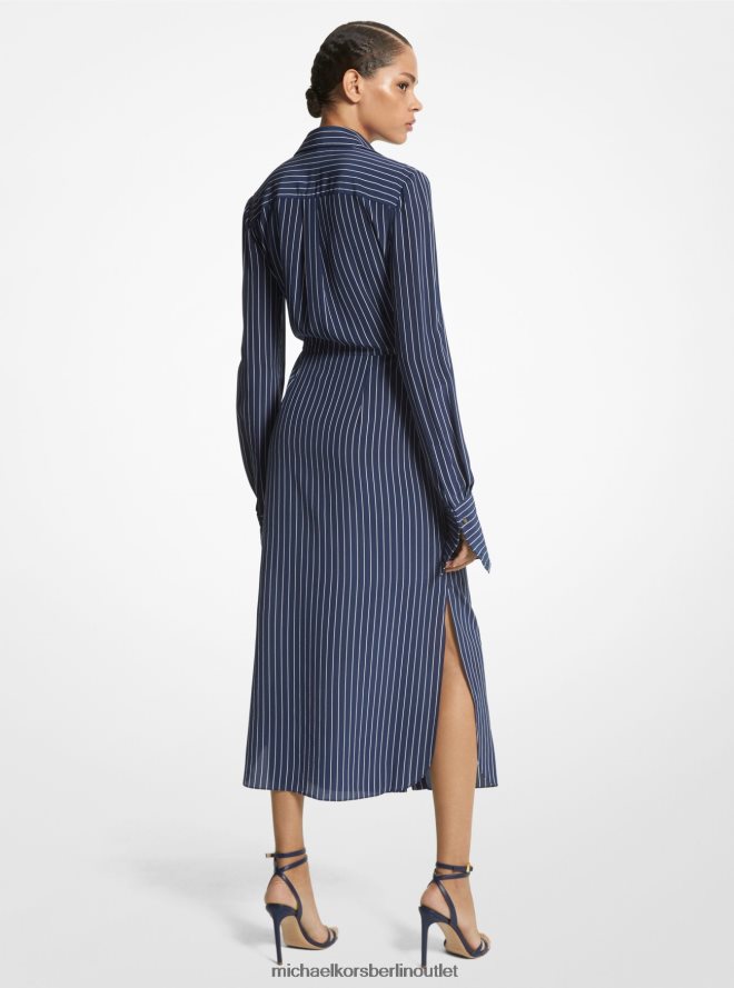 Kleidung de Michael Kors Frauen Gestreiftes Hemdblusenkleid aus Crêpe de Chine aus Bio-Seide mit Bindeband vorne marineblau/optweiß 404V223552