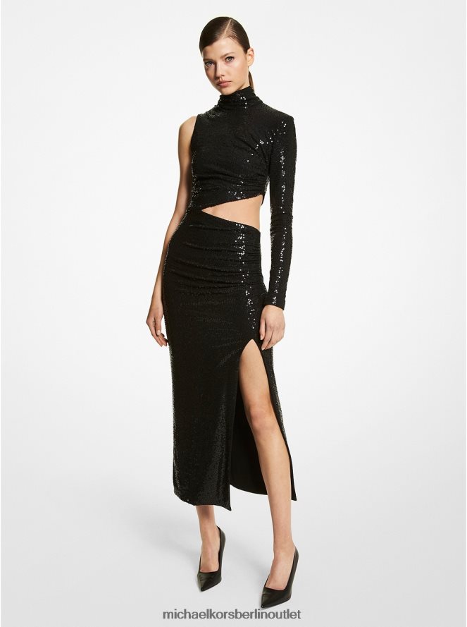 Kleidung de Michael Kors Frauen Handbesticktes asymmetrisches Kleid aus Stretch-Jersey mit Pailletten aus der Kollektion Schwarz 404V223588